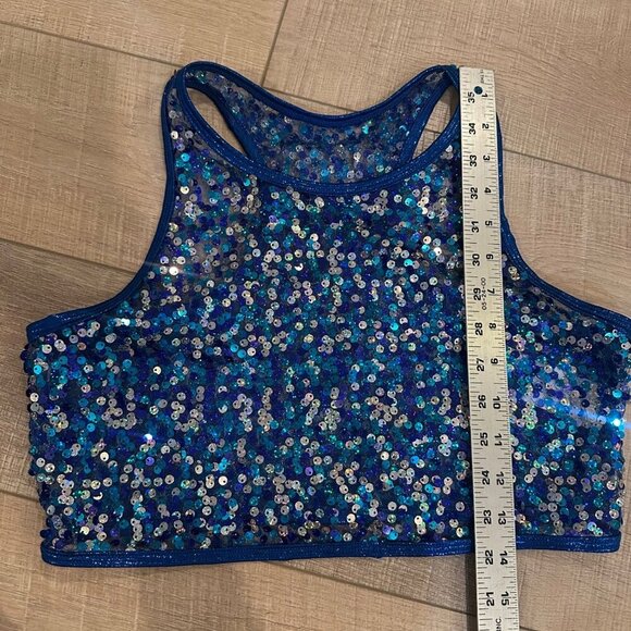 Blue Sequin Racerback Crop Top Dancewear By Curtain Call ADULT SMALL E2068 - Picture 4 of 9